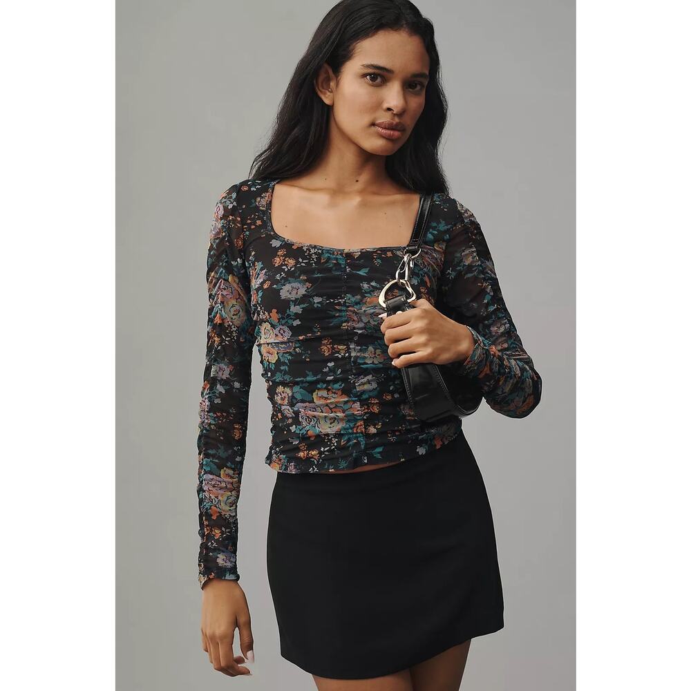 NWT By Anthropologie Medium  Long-Sleeve Ruched Top Sheer Feminine Dainty